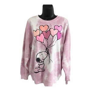 Peanuts Snoopy in heart shaped pink puffy balloons pink tiedye sweatshirt size L